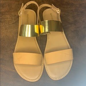 Tan and Metallic Gold Sandals